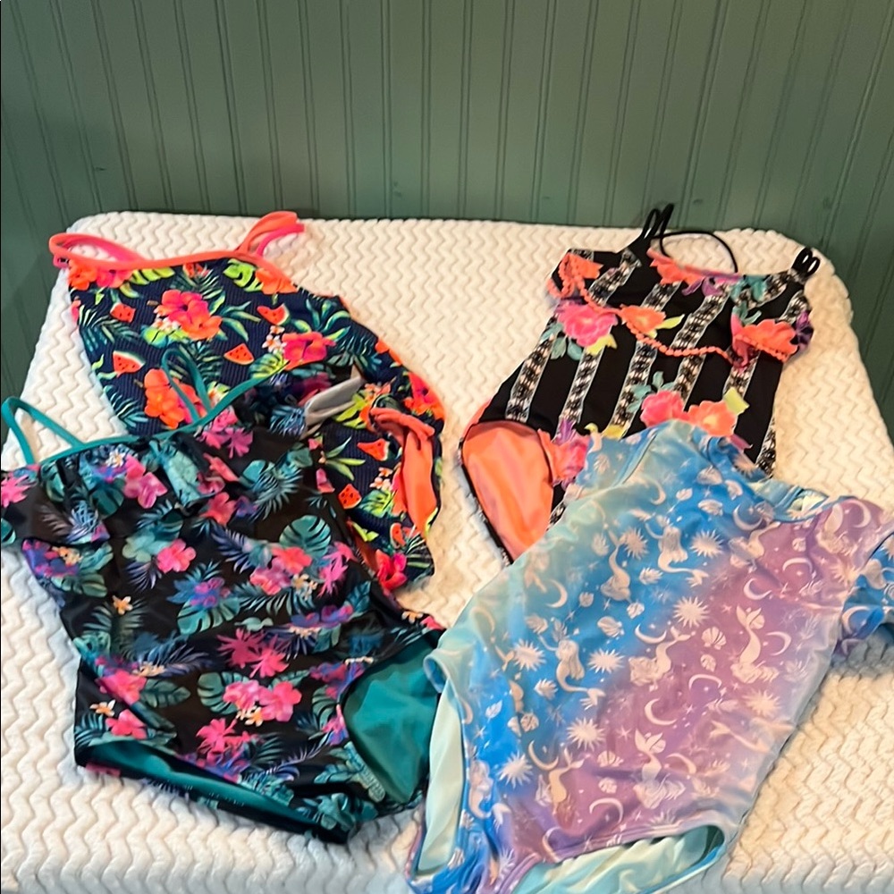 SO, Cat & Jack, Wonder Nation: Colorful Floral and Mermaid Swimsuit Bundle of 4